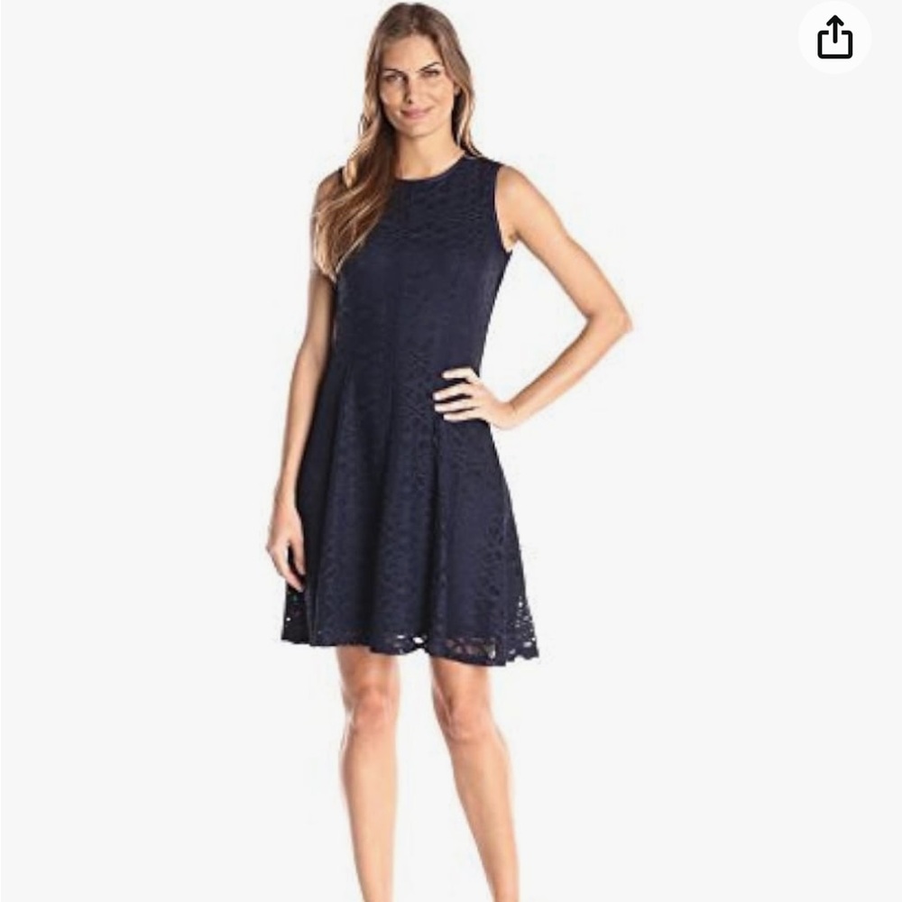 Tiana B. Sleeveless Pleated Lace A Line Navy Blue Mini Dress Women's Size 10